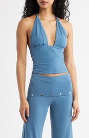 Bella Venice Jade Knit Plunge Halter Neck Top