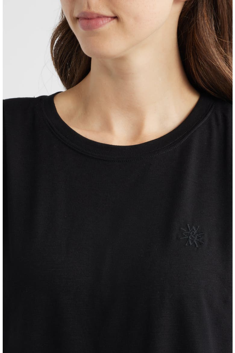 Pleated Cap Sleeve T-Shirt, Alternate, color, BLACK