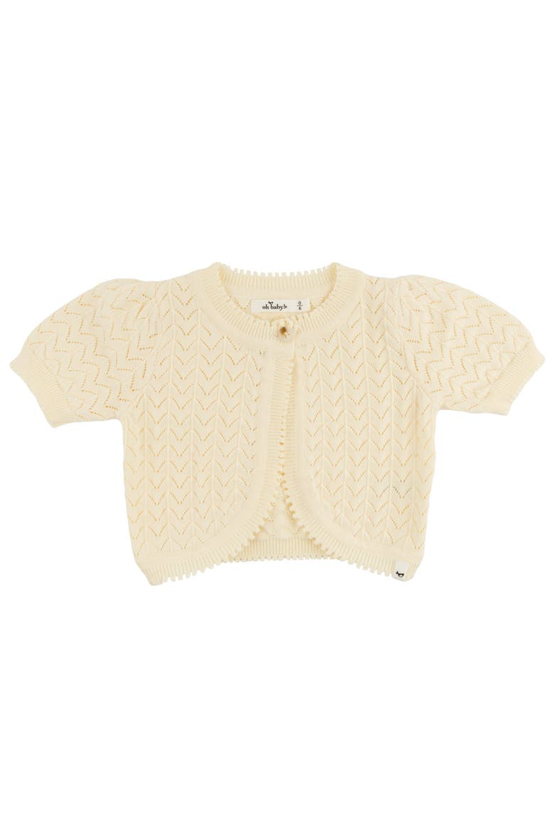 Wave Stitch Juliet Pointelle Short Sleeve Cardigan, Main, color, Butter