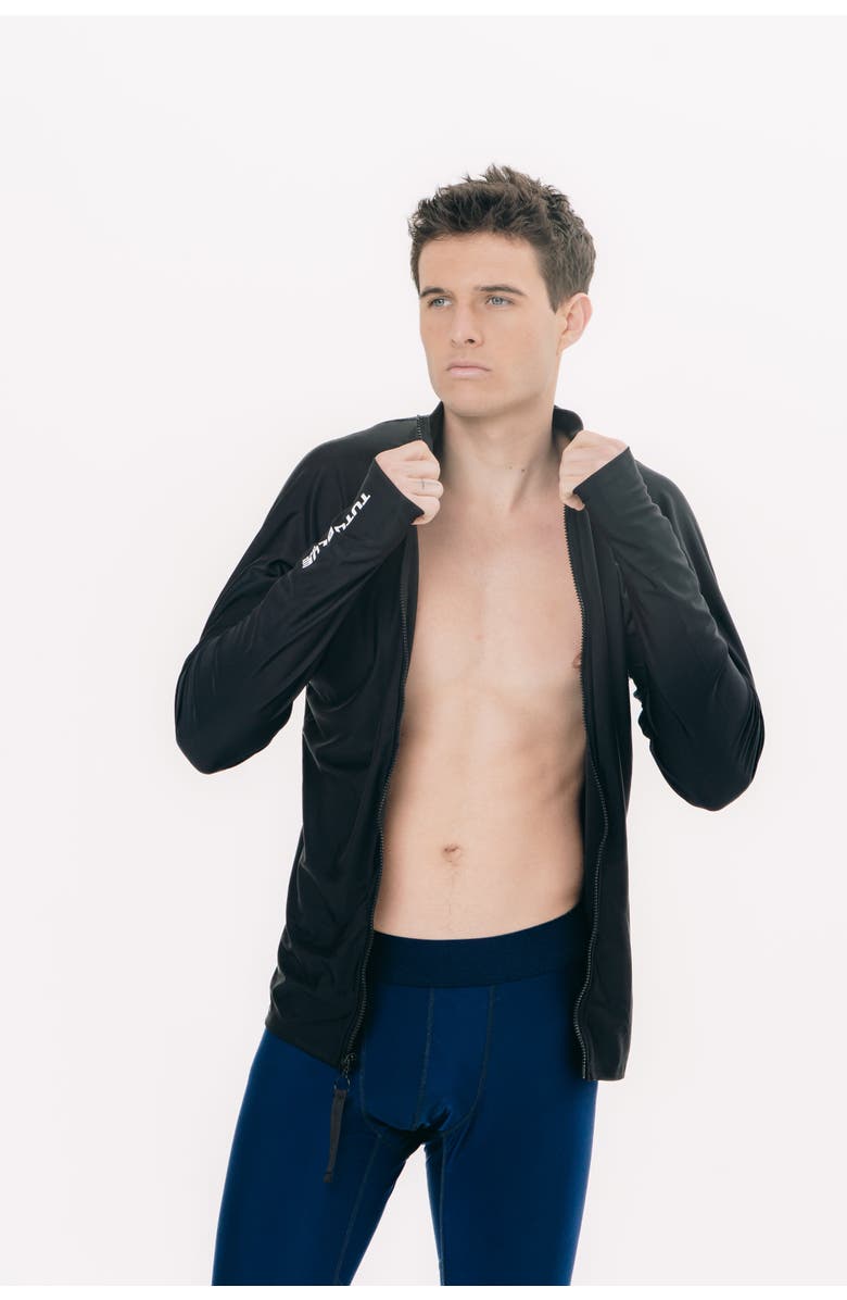 TUTUBLUE Men's Full Zip-Front Rash Guard Swim Top - UPF 50+, Main, color, Deep Black