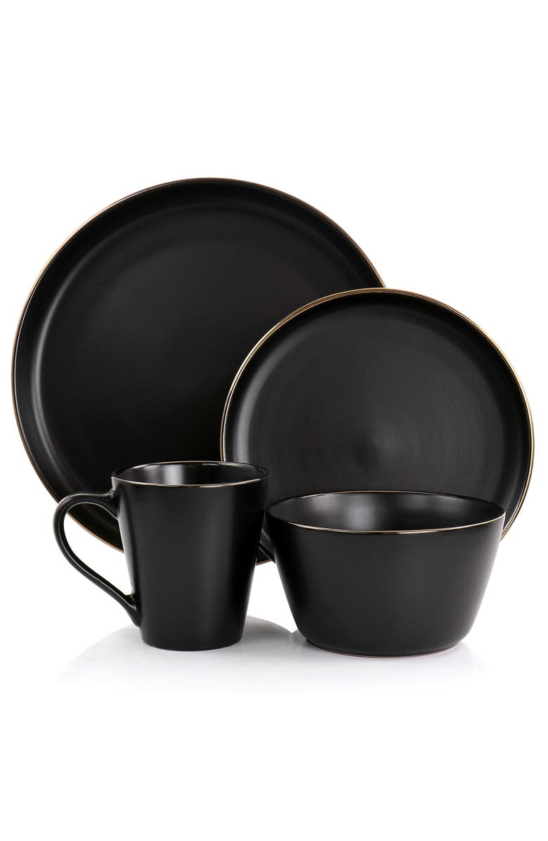 Elama Paul 16 Piece Stoneware Dinnerware Set, Alternate, color, Black