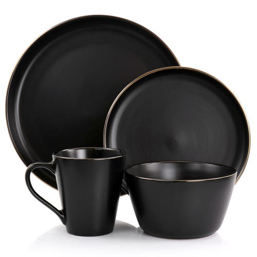 Elama Paul 16 Piece Stoneware Dinnerware Set In Black