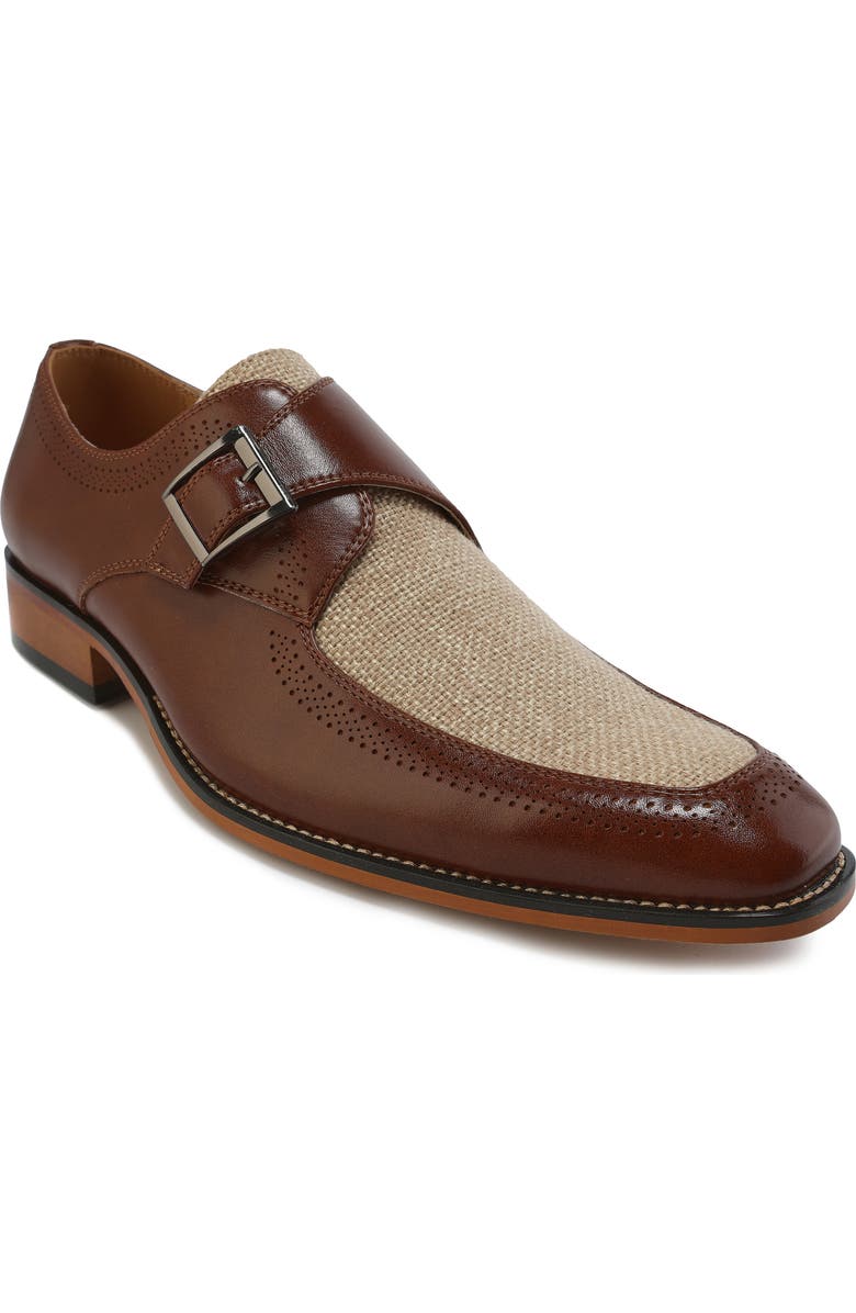 Gino Vitale Moc Toe Monk Strap Loafer, Main, color, Brown/ Natural