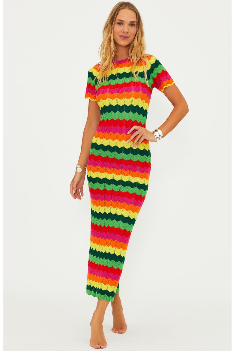 Emory Wave Stripe Pointelle Knit Cover-Up Maxi Dress, Alternate, color, MANGO TANGO
