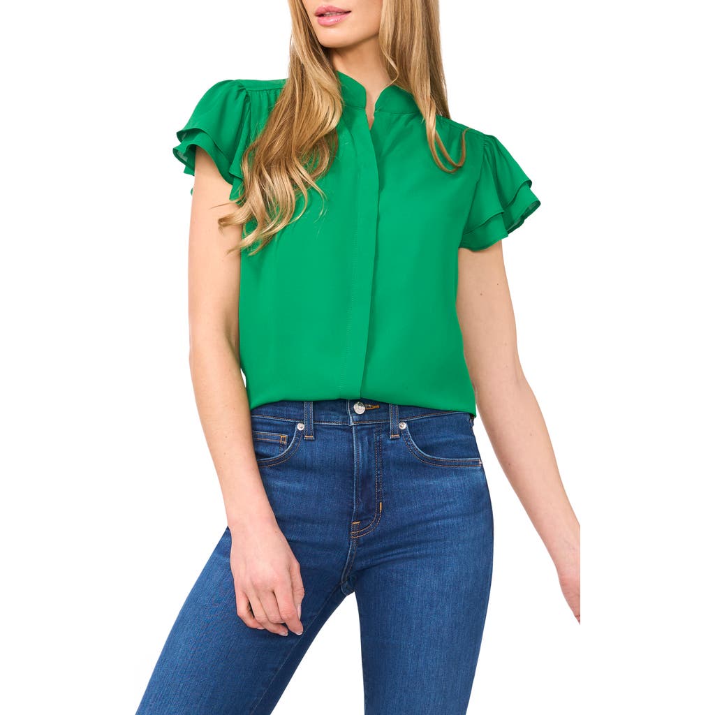 CECE CECE FLUTTER SLEEVE GEORGETTE TOP