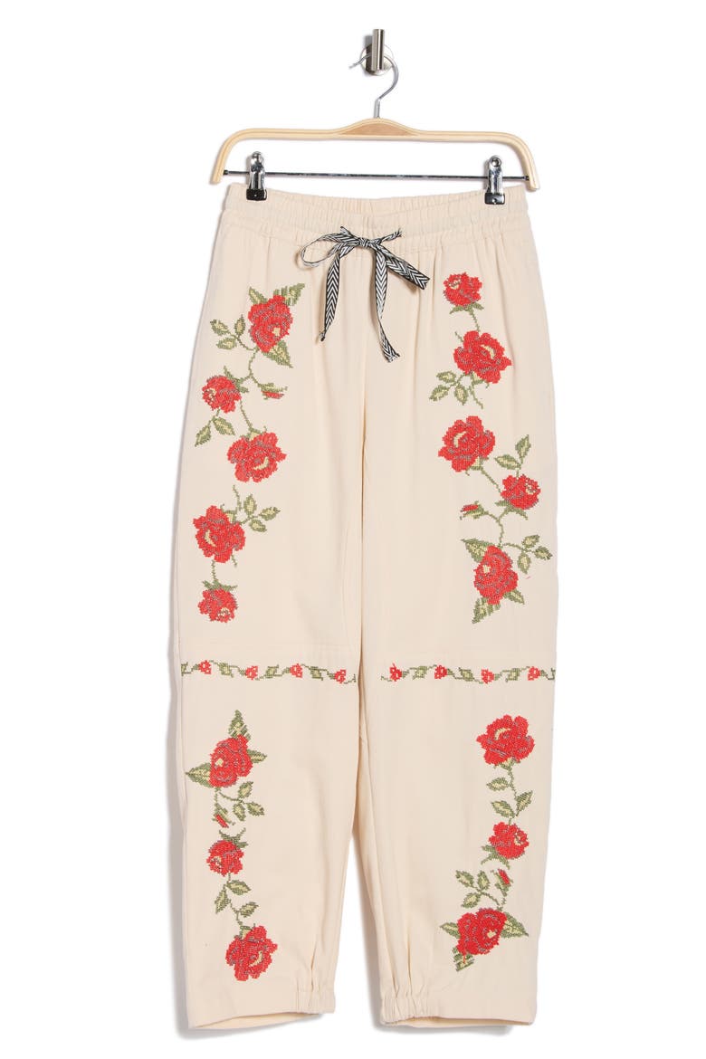 Floral Cotton Pants, Alternate, color, ANTIQUE IVORY