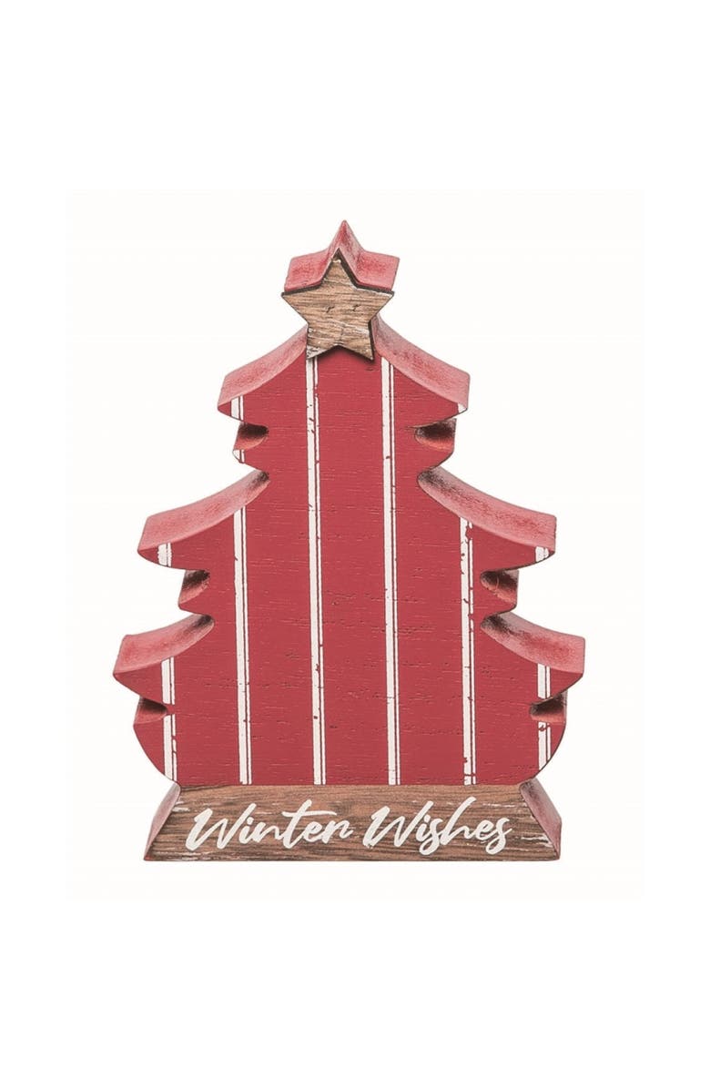 Transpac Wood Multicolored Christmas Ticking Stripe Tree Decor, Main, color, Multi