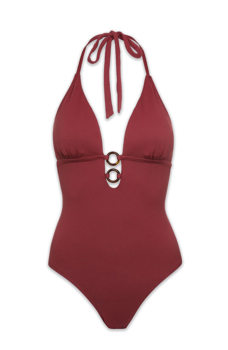HELEN JON Tortoise Ring Plunge One-Piece, Alternate, color, Merlot Cora Texture