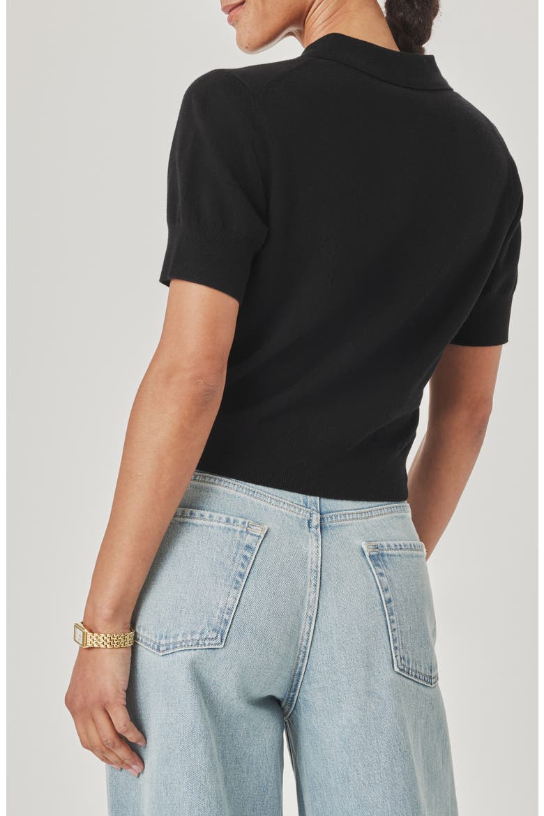 Christa Crop Polo Sweater, Alternate, color, BLACK