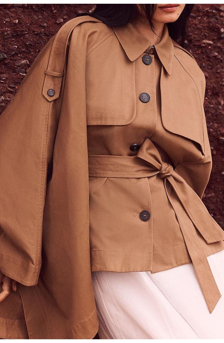 Karen Millen Cape Detail Trench Coat, Alternate, color, Camel