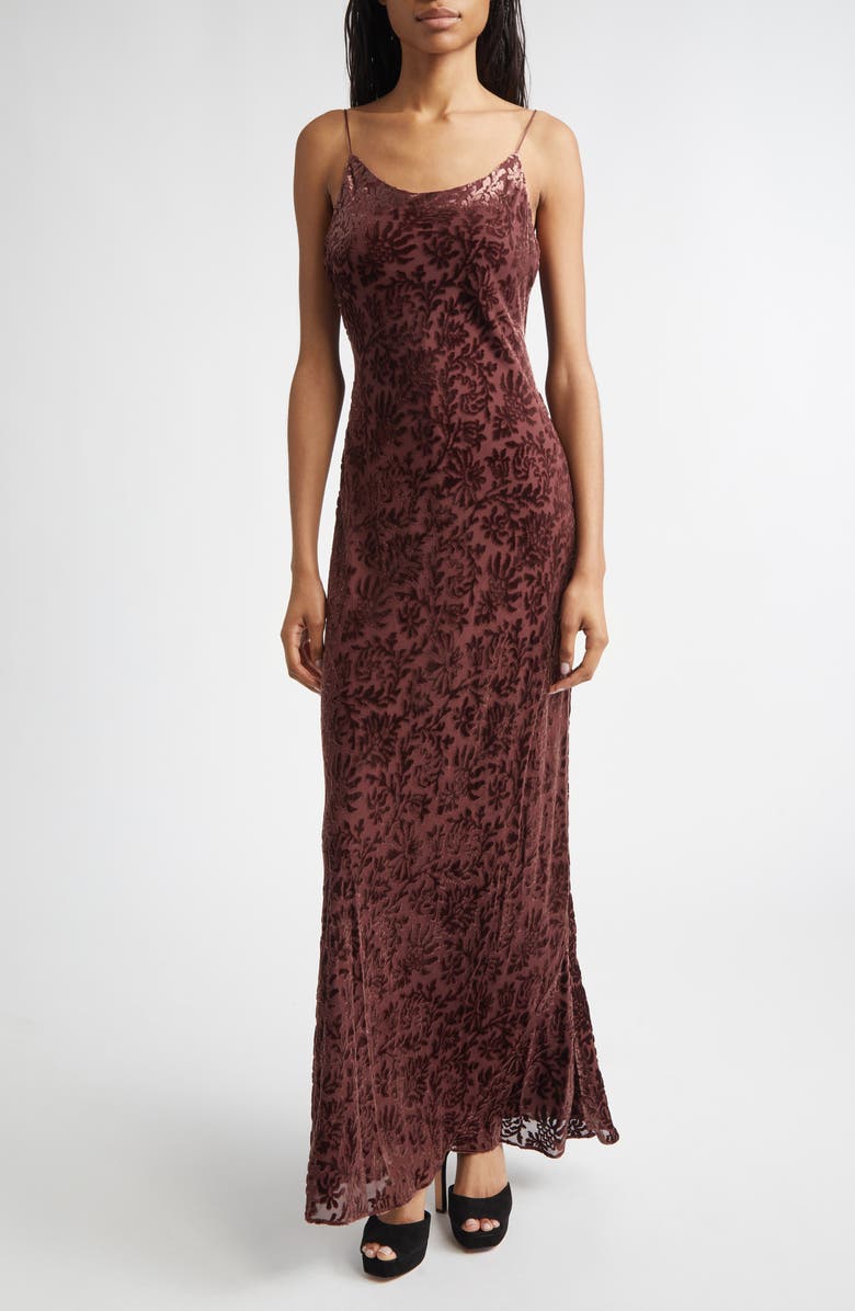 Veronica Beard Jolynn Velvet Floral Gown, Main, color, Raisin