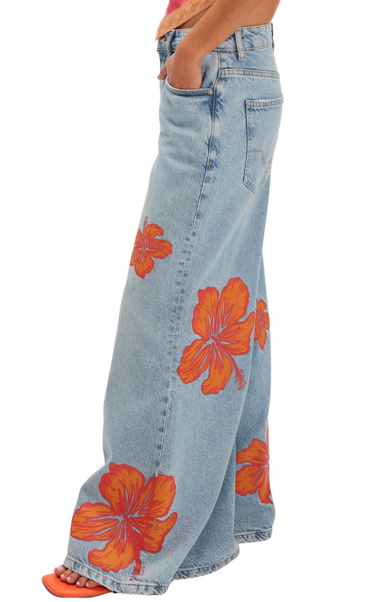Free People Palisades Flower Power Wide Leg Jeans, Alternate, color,