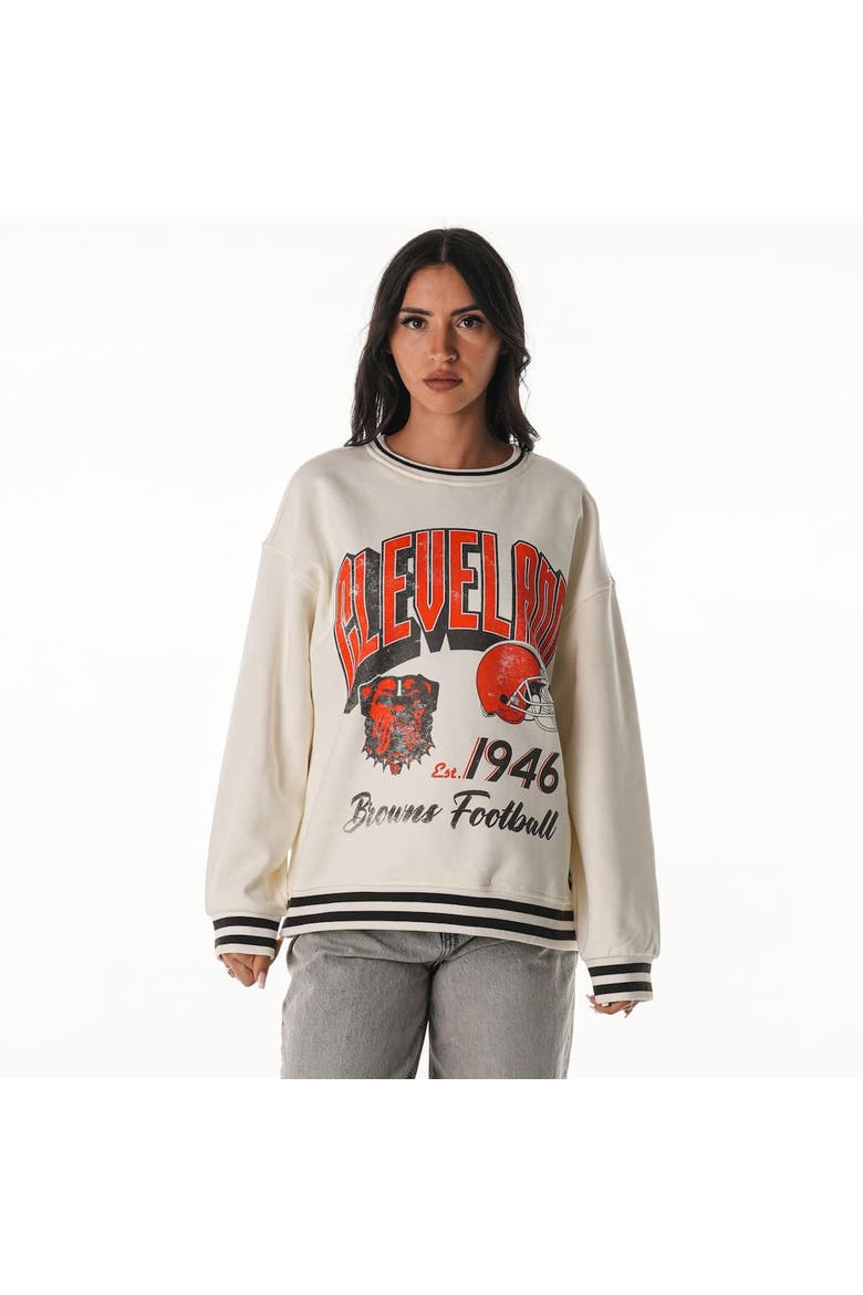 Women's The Wild Collective Cream Cleveland Browns Oversized Vintage French Terry Sweatshirt, Alternate, color, Cream