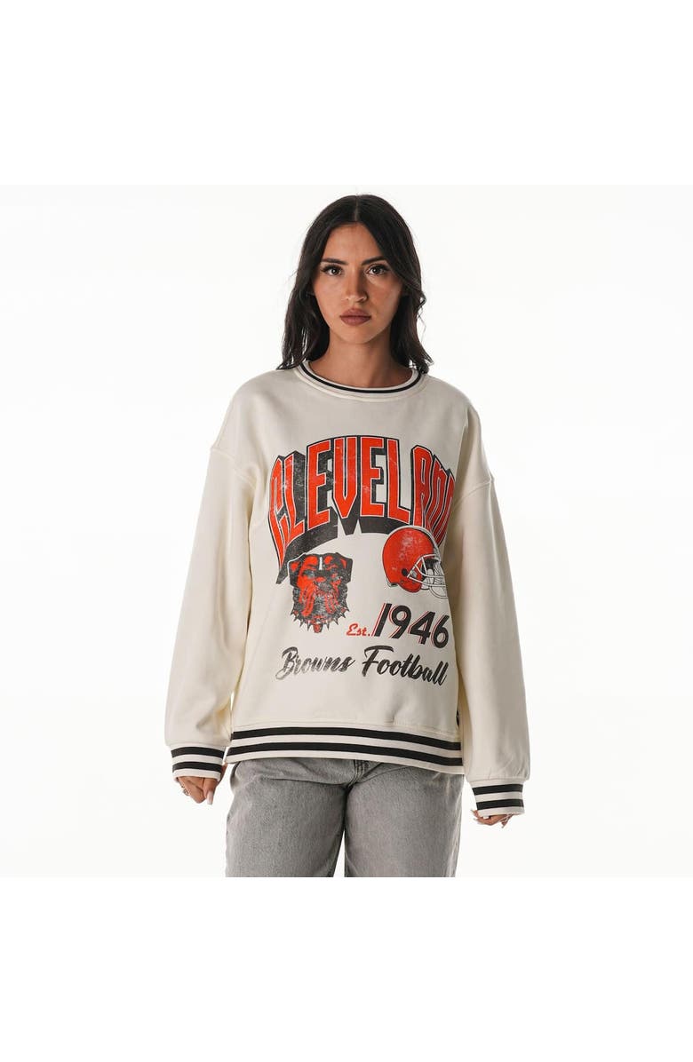 THE WILD COLLECTIVE Women
s The Wild Collective Cream Cleveland Browns Oversized Vintage French Terry Sweatshirt, Alternate, color, Cream