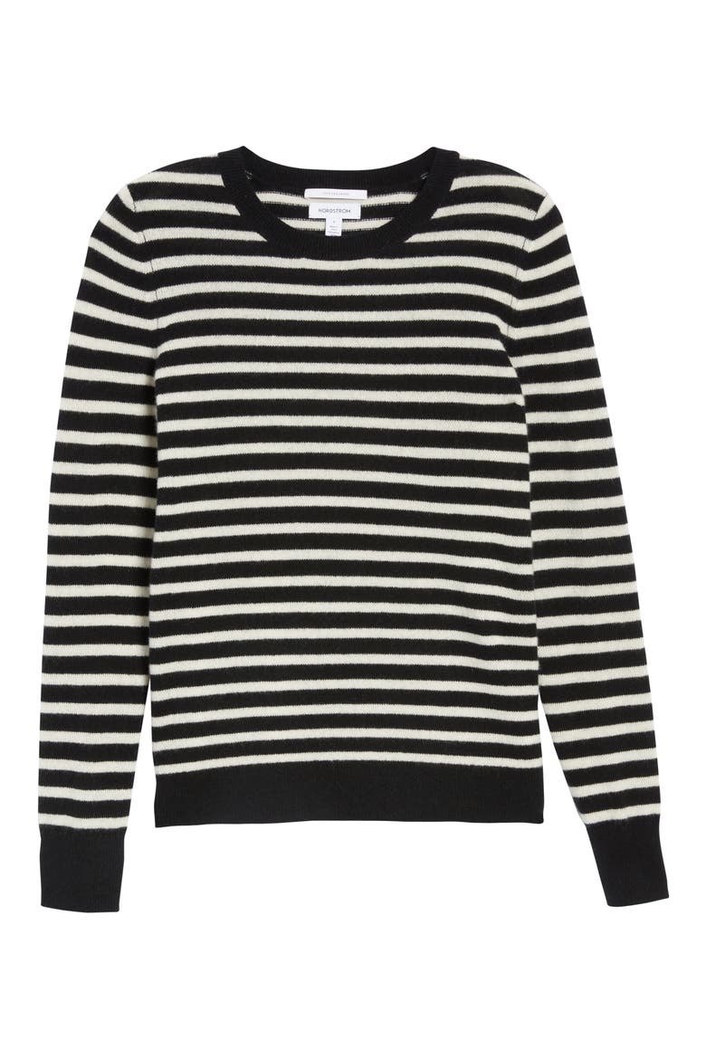 Cashmere Crewneck Sweater, Alternate, color, BLACK- IVORY JOSEPHINE STRIPE