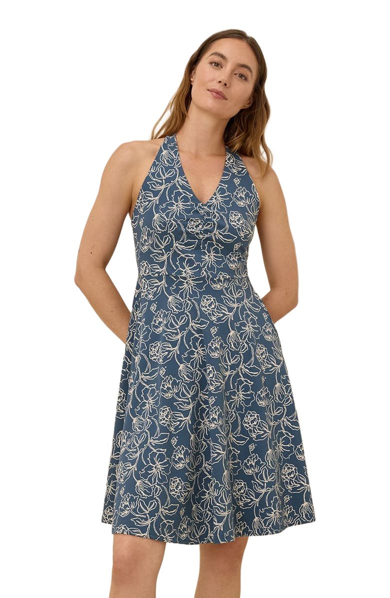 Pact Organic Cotton Fit & Flare Gathered Halter Dress, Alternate, color, Looking Glass Floral