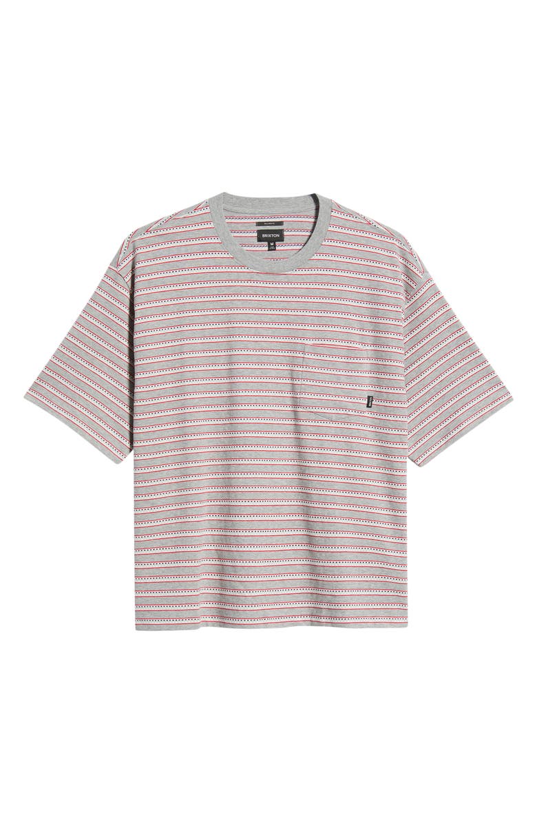 Brixton Poolside Stripe Boxy Cotton Piqué Cropped T-Shirt, Alternate, color, Heather Grey