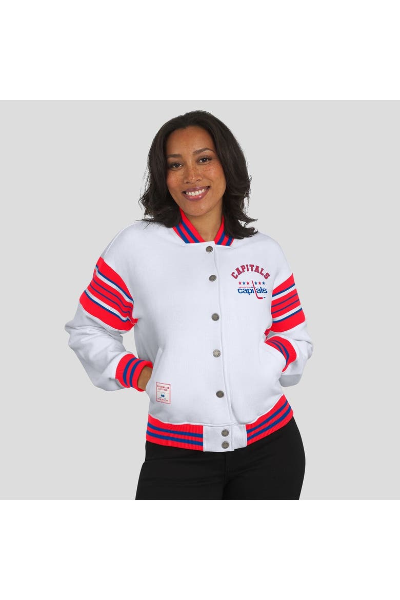 Women's WEAR by Erin Andrews White/Red Washington Capitals Full-Snap Fleece Sweatshirt Jacket, Alternate, color, Red