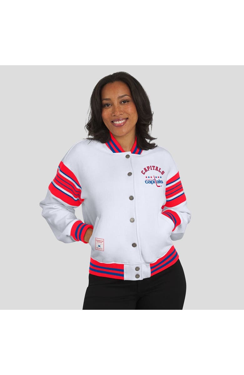 WEAR by Erin Andrews Women
s WEAR by Erin Andrews White/Red Washington Capitals Full-Snap Fleece Sweatshirt Jacket, Alternate, color, Red