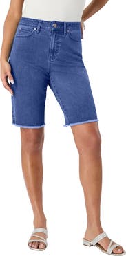 Roaman's Plus Size Frayed Hem Bermuda Jean Shorts