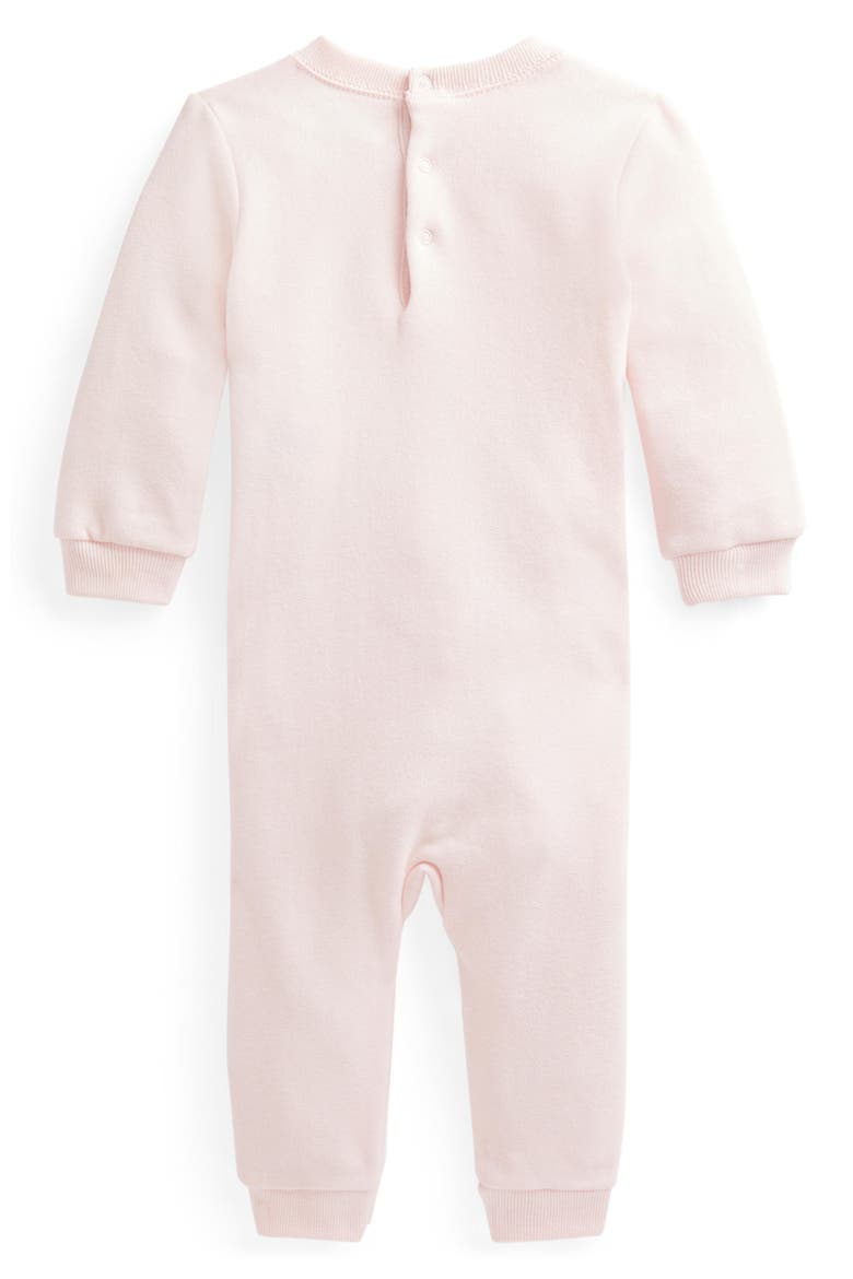Polo Bear Graphic Fleece Romper, Alternate, color, DELICATE PINK