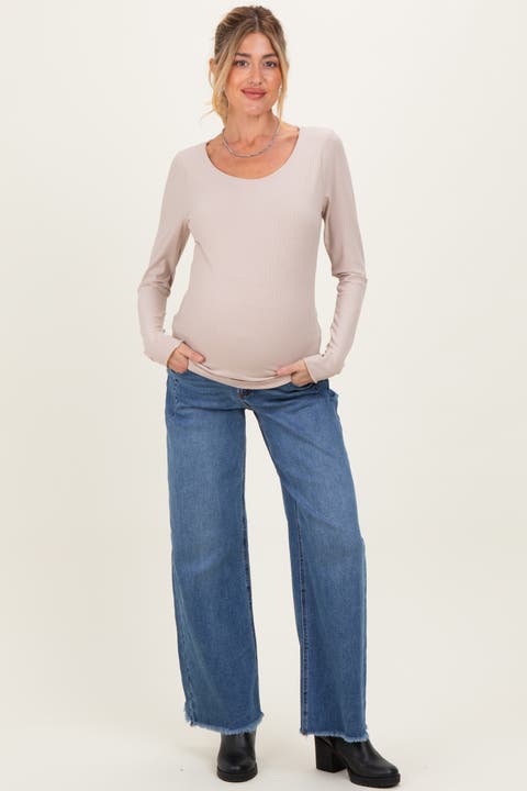 Fray Hem Wide Leg Maternity Jeans