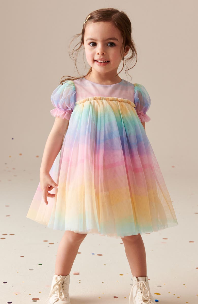 NEXT Kids' Rainbow Mesh Party Dress, Alternate, color,
