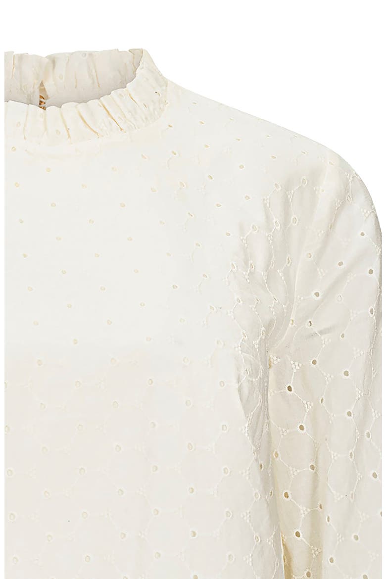 Organic Ruffle Neck Eyelet Top, Alternate, color, Ivory Eyelet