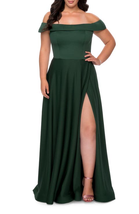 Off The Shoulder Plus Size Dress with Leg Slit