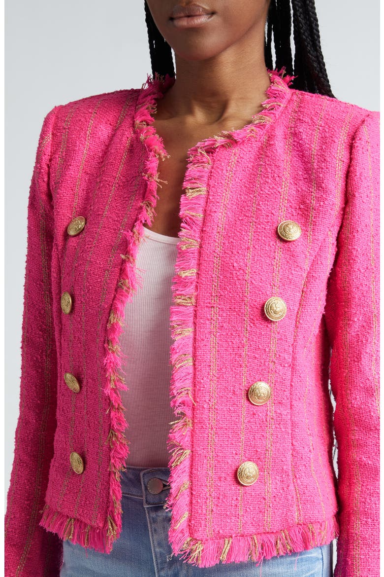Tinlee Tweed Jacket, Alternate, color, SHOCKING PINK/ GOLD STRIPE