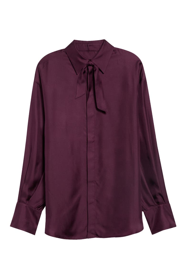 Tie Neck Silk Shirt, Main, color, BORDEAUX