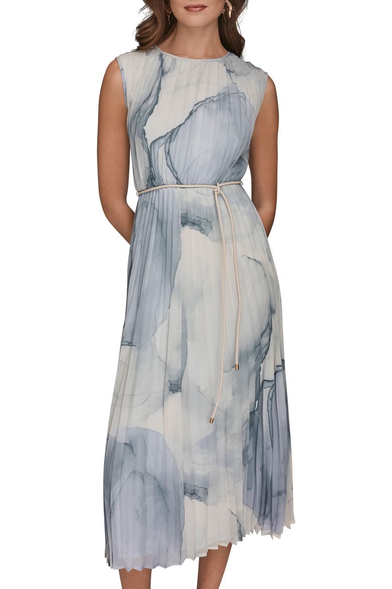 Print Pleated Midi Dress, Alternate, color, DUSK MULT