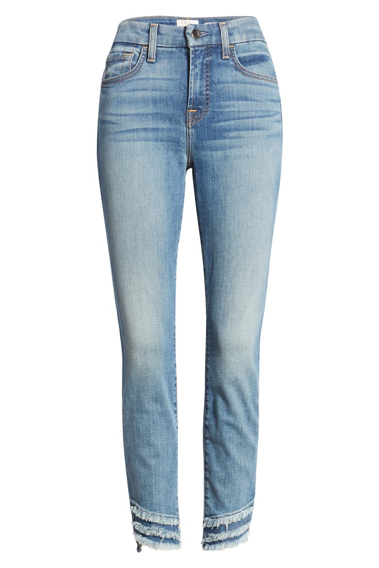 High Waist Fringe Hem Ankle Skinny Jeans, Alternate, color, CANYON COAST