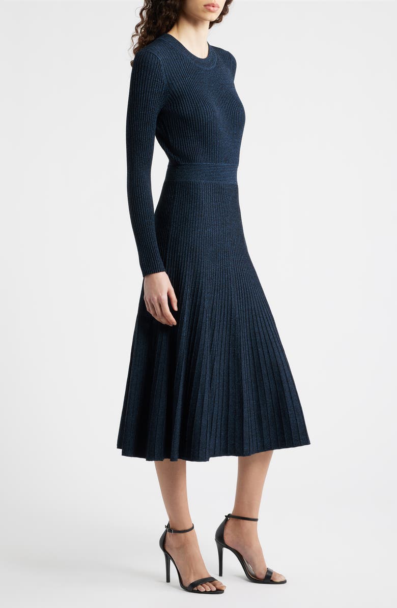 Elie Tahari The Sandra Long Sleeve Sweater Dress, Alternate, color, Blue Palace / Noir Marle