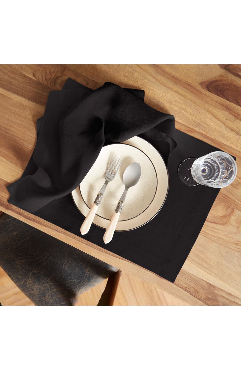 Solino Home Linen Placemats - Sonoma - Set of 6, 14" x 19" Inch, Alternate, color, Black