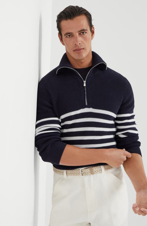 Brunello Cucinelli Striped Ribbed Cotton Half-zip Sweater