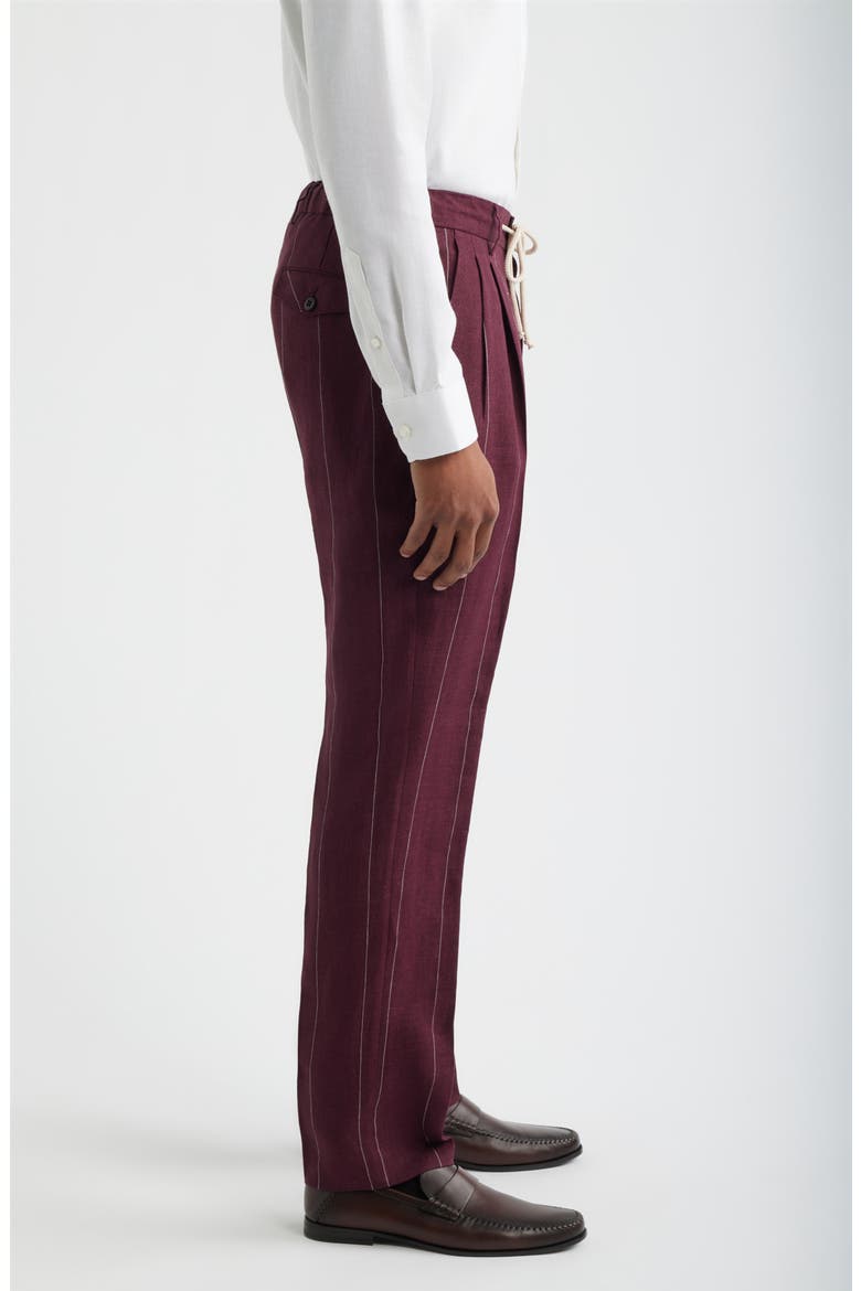 Nova Pinstripe Pleated Wool Blend Trousers, Alternate, color, WINE