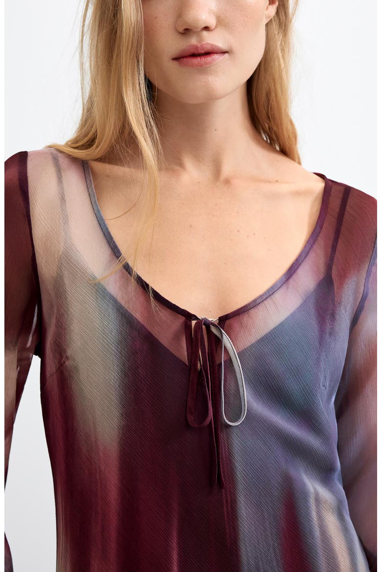 Sheer Tie Front Top, Alternate, color, PINK