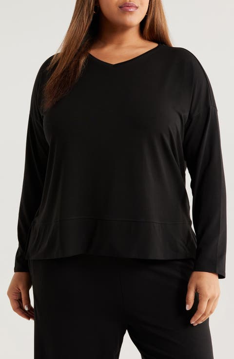 Boxy Long Sleeve V-Neck Top
