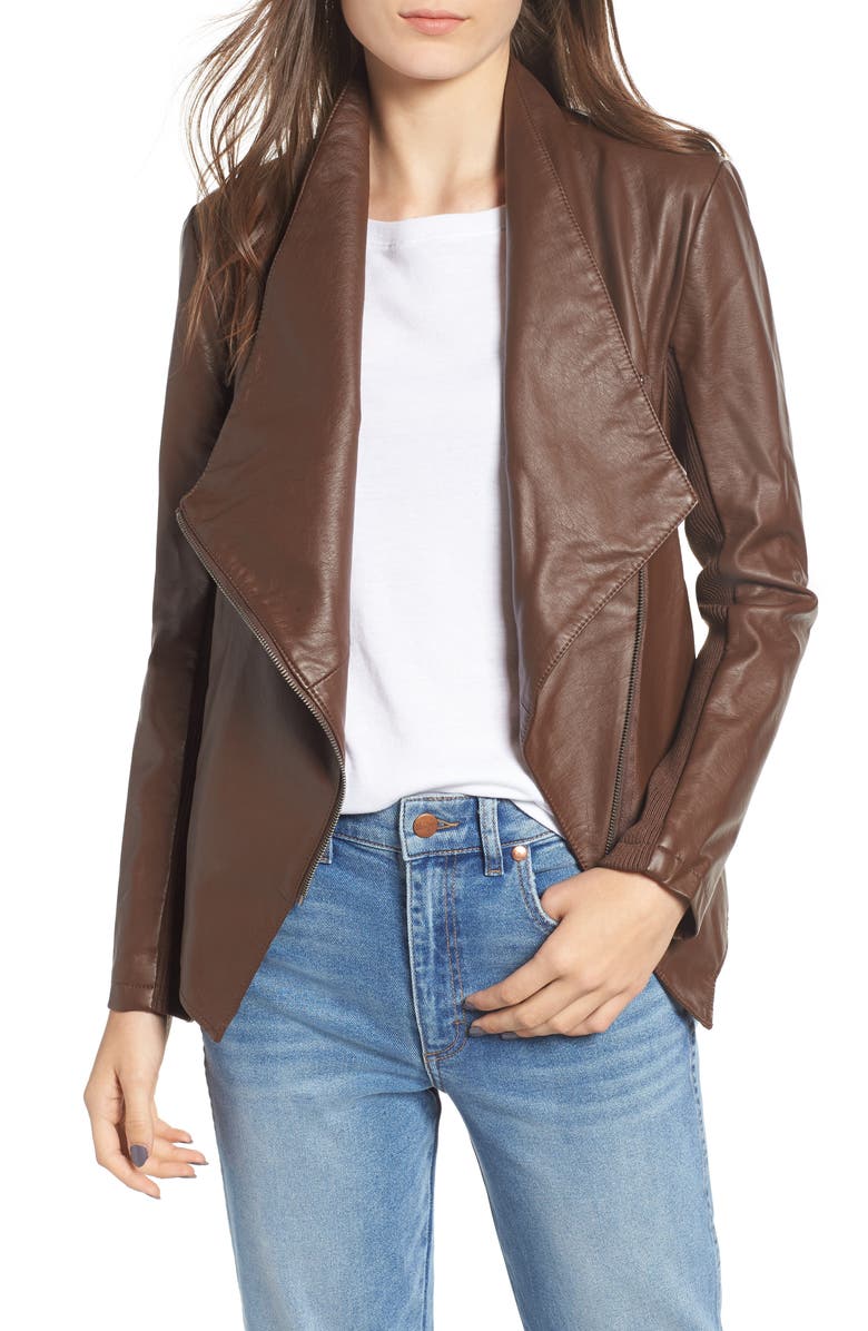 BB Dakota by Steve Madden BB Dakota Gabrielle Faux Leather Asymmetrical Jacket, Main, color, 