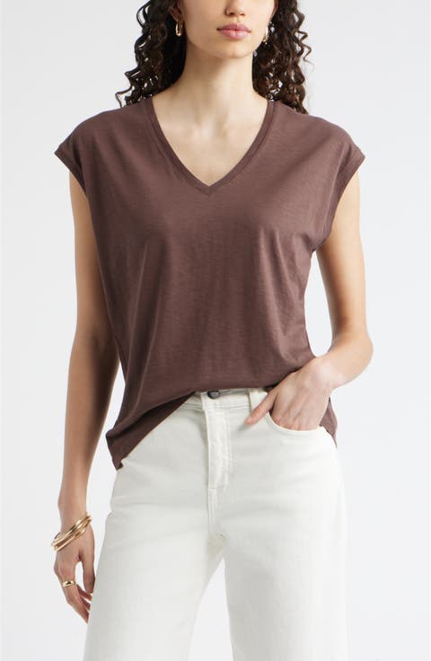 Sleeveless V-Neck Cotton T-Shirt