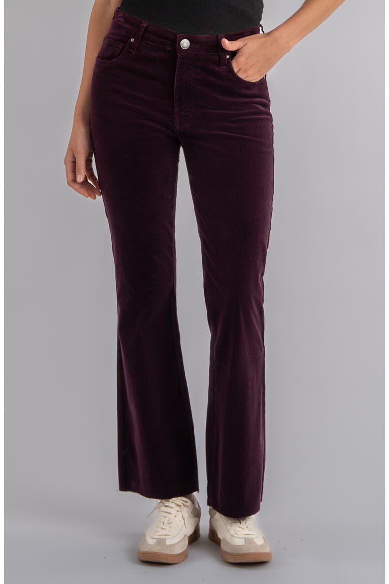 Kelsey Fab Ab High Waist Raw Hem Ankle Kick Flare Corduroy Pants, Main, color, EGGPLANT JM