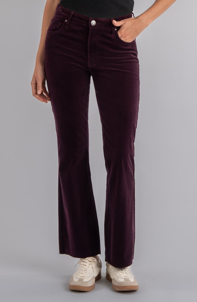 KUT from the Kloth Kelsey Fab Ab High Waist Raw Hem Ankle Kick Flare Corduroy Pants, Main, color, Eggplant
