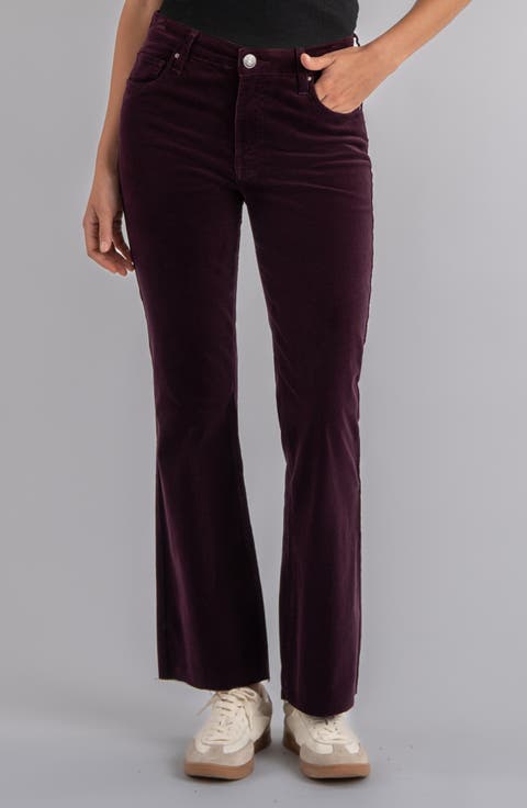 Kelsey Fab Ab High Waist Raw Hem Ankle Kick Flare Corduroy Pants