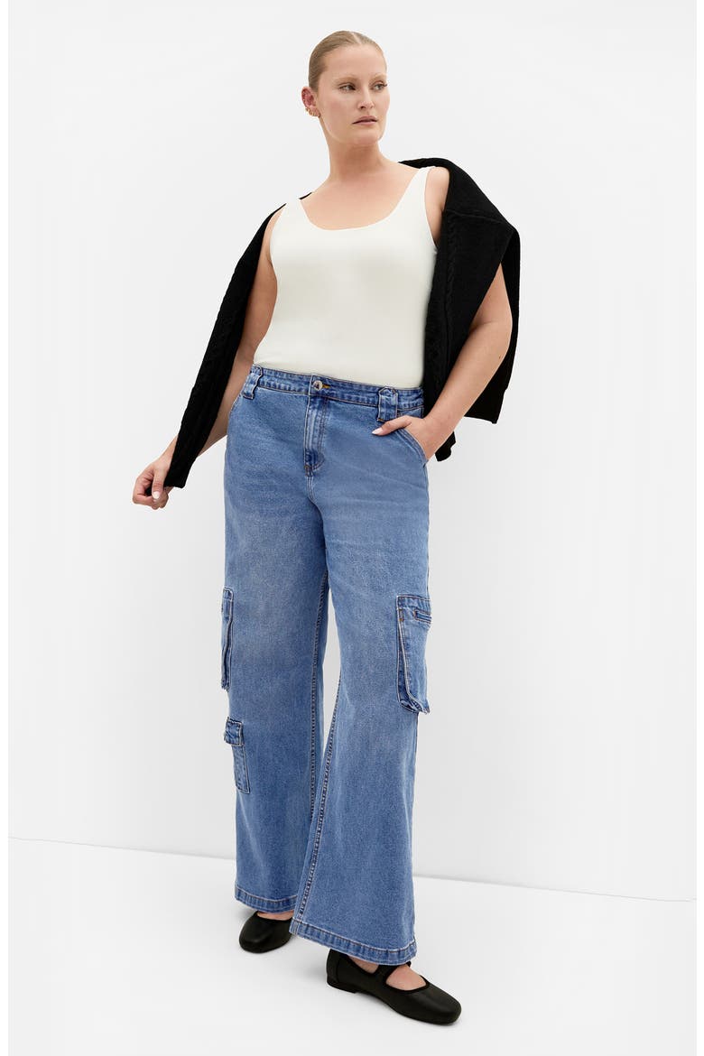 Miley Mid Rise Wide Leg Cargo Jeans, Alternate, color, MID DENIM