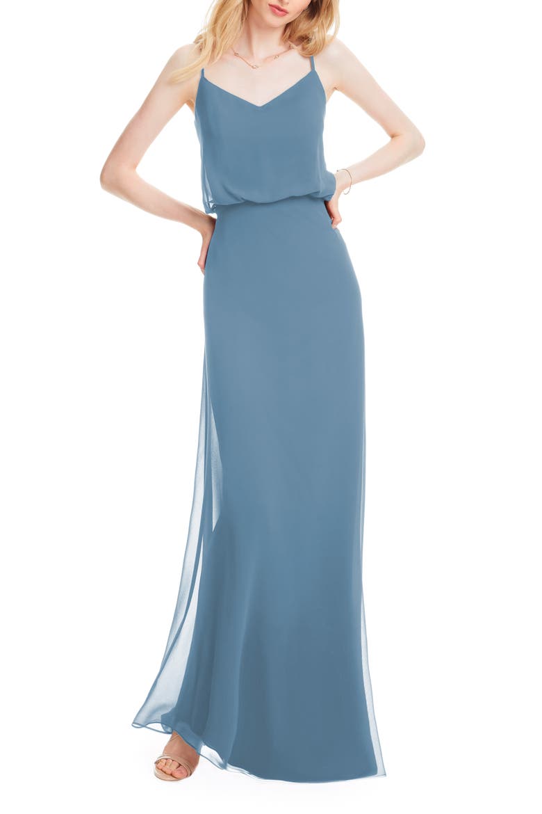 Spaghetti Strap Chiffon Gown, Main, color, SLATE