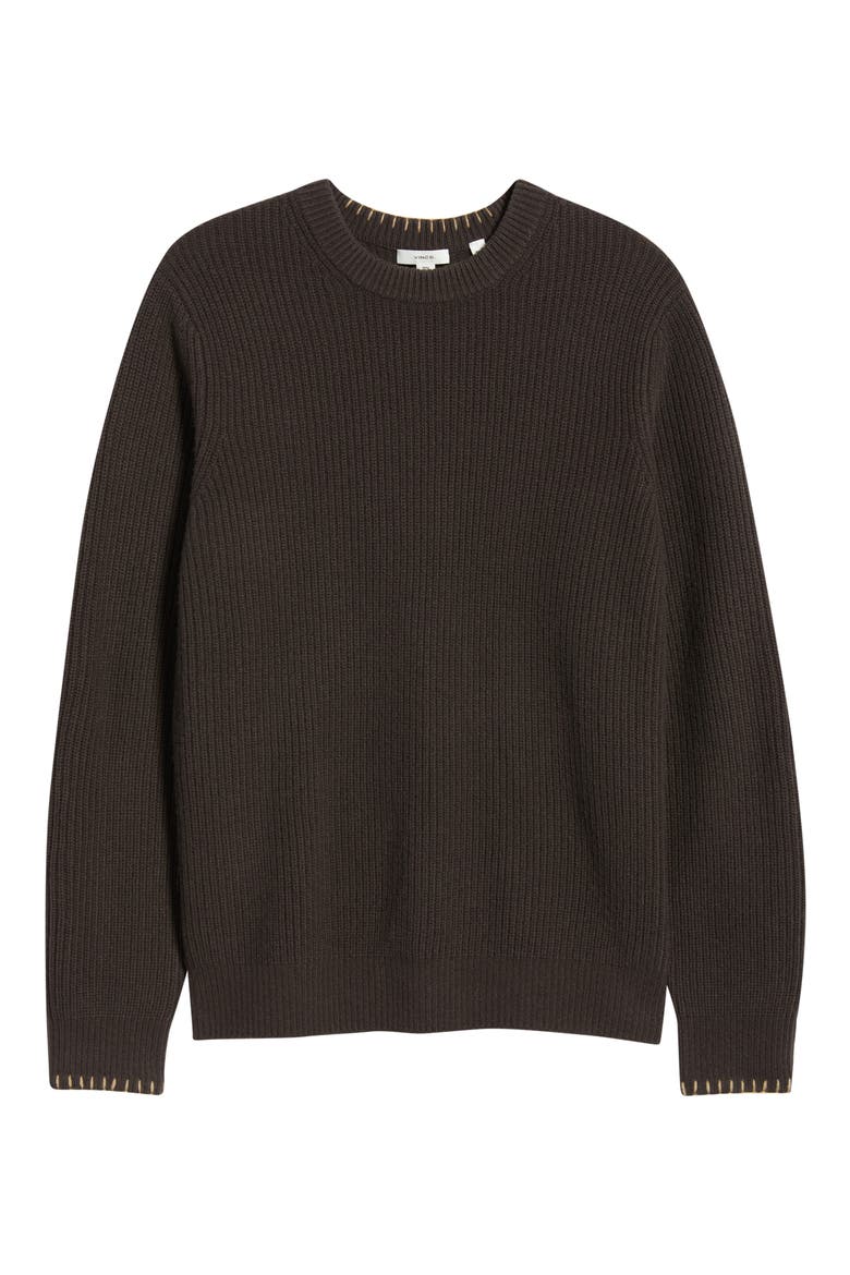Whipstitch Shaker Rib Wool & Cashmere Sweater, Alternate, color, MIDLAND