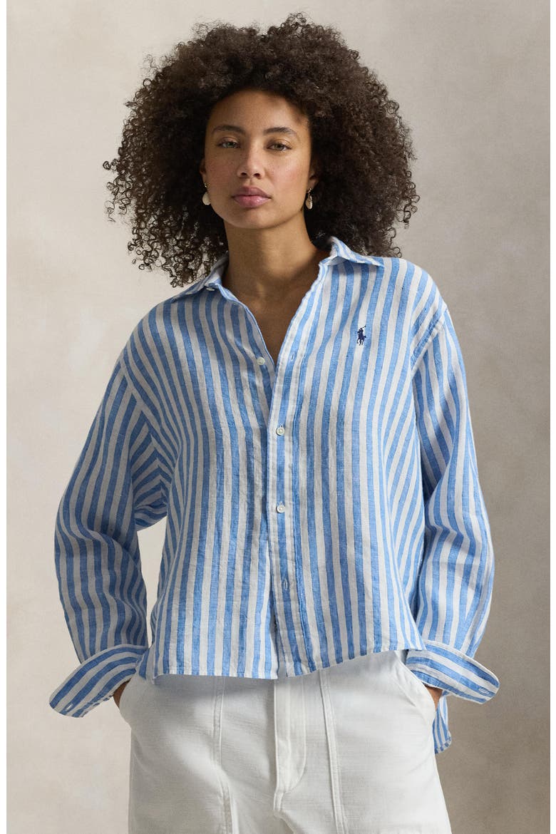 Stripe Linen Shirt, Alternate, color, WHITE/ BLUE MULTI