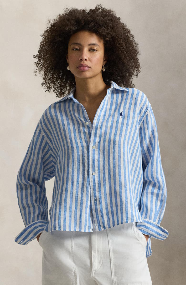 Polo Ralph Lauren Stripe Linen Shirt, Alternate, color, White/ Blue Multi