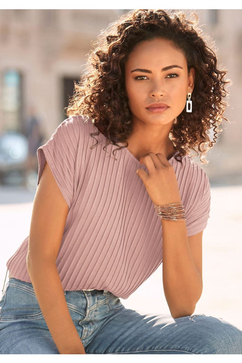 Ribbed Short Sleeve Top, Alternate, color, Mauve